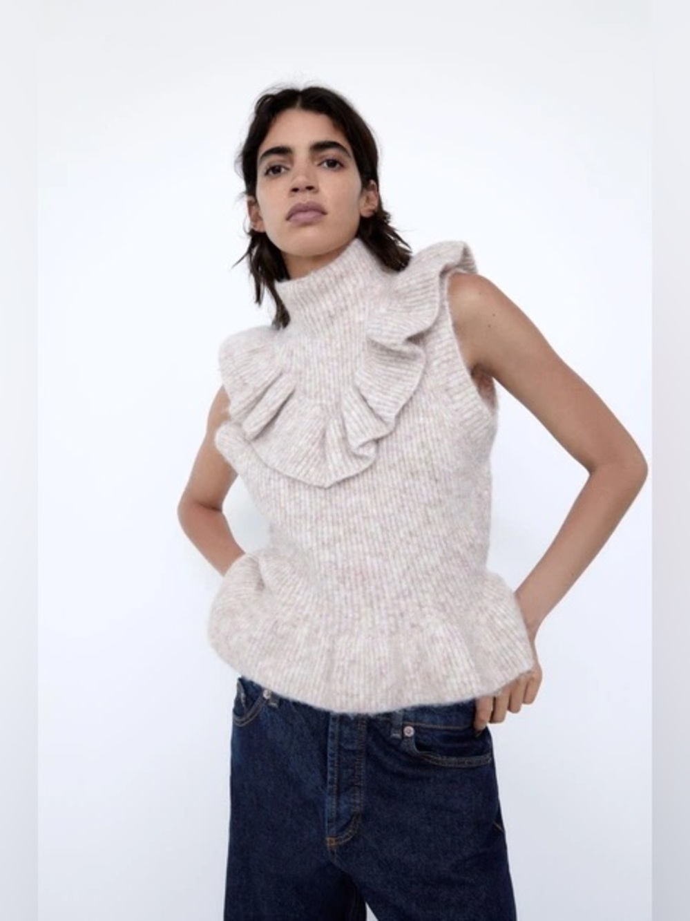 Zara Knit Ruffle Peplum Top